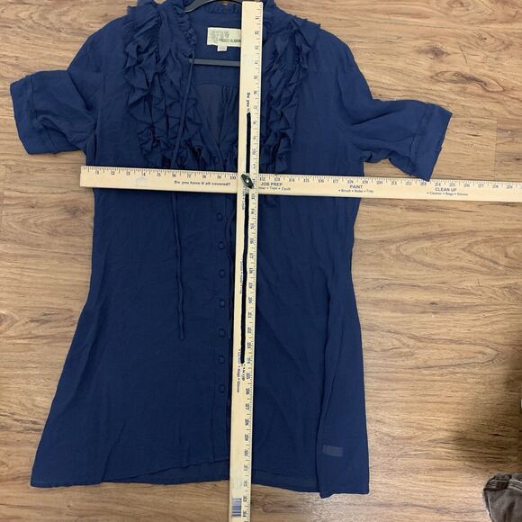 Project Alabama Ruffle 100% Silk V Neck Blouse Shirt Blue Size 10 - Picture 6 of 6